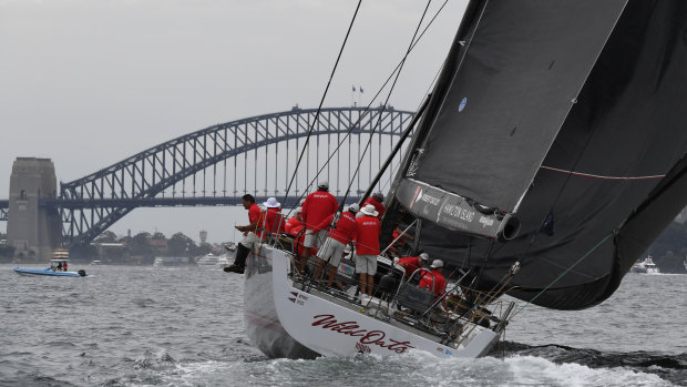 Wild Oats XI on Sydney Harbour in December 2018.