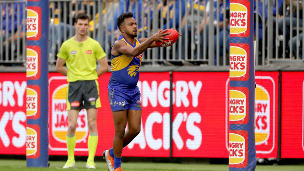 Sheer Will power: West Coast's Willie Rioli caps a sublime display of skills with a goal against North Melbourne.