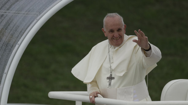Pope Francis arrives to celebrate the Holy Mass at Phoenix Park in Dublin on Sunday.