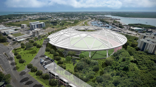 An artist’s impression of a proposed new stadium in Darwin that proponents hope will host a Northern Territory AFL team. 