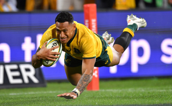Try time: Israel Folau crosses for yet another try for the Wallabies.