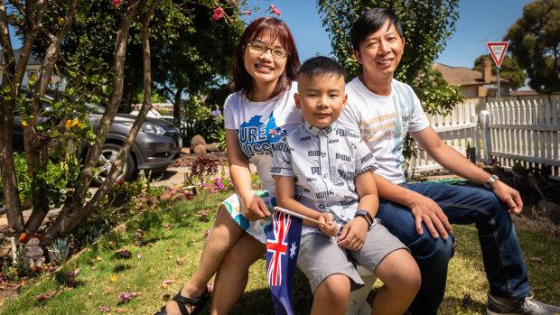 Ly Thi Thu Tran her husband Hung Phuoc Nguyen Hau and their son Andy will become new citizens on Australia Day.