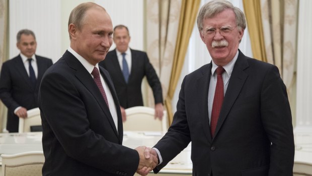 Vladimir Putin, meets John Bolton in Moscow on Wednesday.