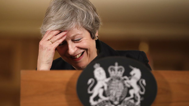 Theresa May at a press conference at 10 Downing Street last year.