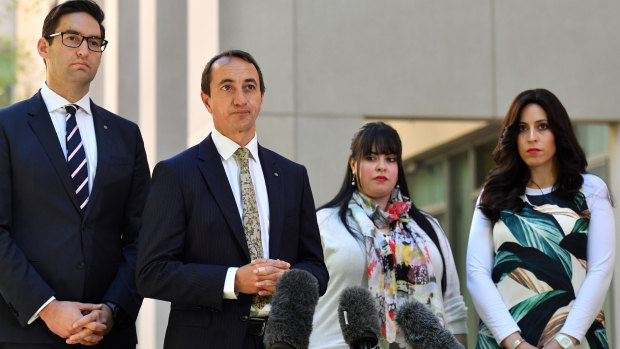Labor's Josh Burns and the Liberal's Dave Sharma, alongside two of Malka Leifer's allged victims, urged action on the accused paedophile's extradition.