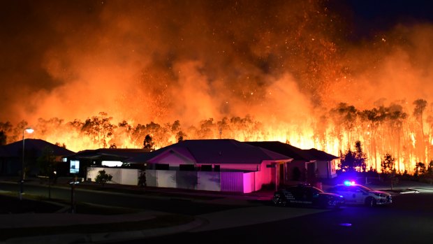 The Peregian Springs bushfire on the Sunshine Coast on Monday.