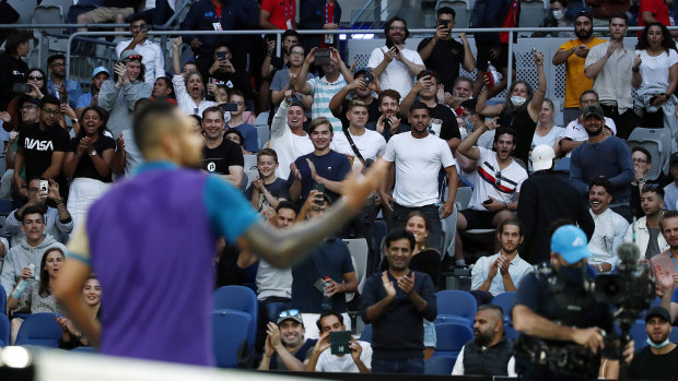 The crowd cheers on Kyrgios at John Cain Arena.