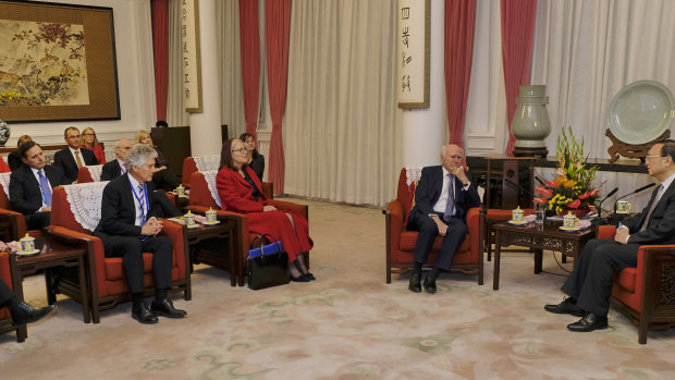 Former Australian prime minister John Howard and delegation having a meeting with Chinese State Councilor Yang Jiechi at Zhongnanhai in Beijing.