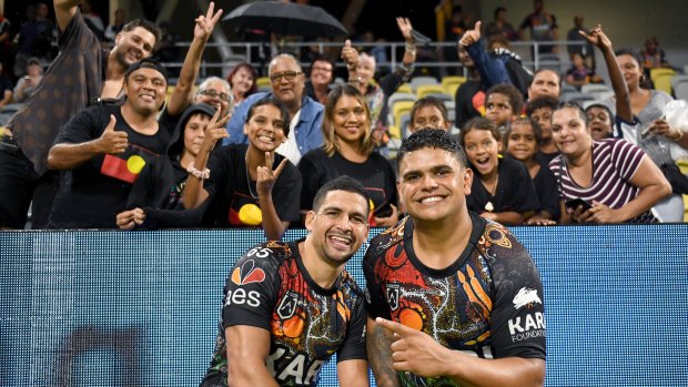 Cody Walker and Latrell Mitchell at the 2021 Indigenous and Maori All-Stars match.