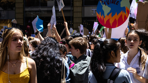 School students in last November's climate action strike in Sydney.