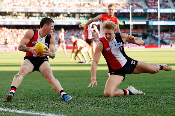 Max Hall of the Saints gathers the ball.