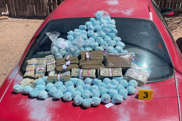 Pills containing fentanyl seized by the US Drug Enforcement Administration in New Mexico in April 2025.