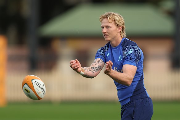 Carter Gordon warms up during a Wallabies training session at North Sydney Oval.