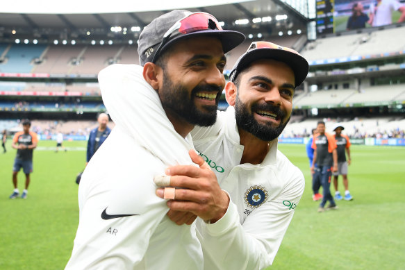 Ajinkya Rahane (left) with Virat Kohli at the MCG in 2018.