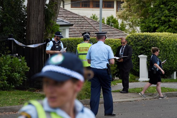 Police on Highlands Avenue in Wahroonga where a crime scene was established on Thursday following the shooting. 