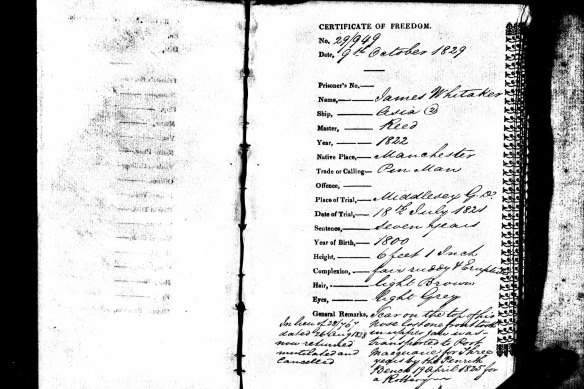 James Whittaker's name was incorrect on his Certificate of Freedom in 1829.  