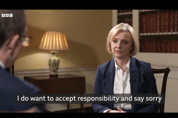 British PM Liz Truss during her BBC appearance on Monday night (UK time).
