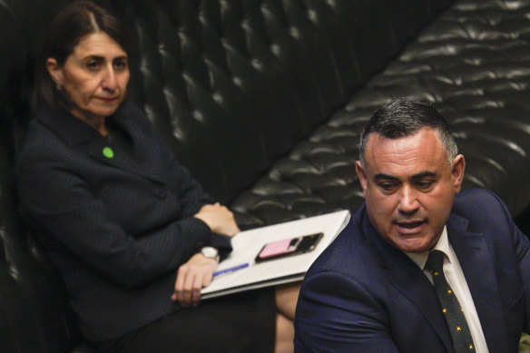 Deputy Premier John Barilaro, in question time in September, with Premier Gladys Berejiklian seated behind.