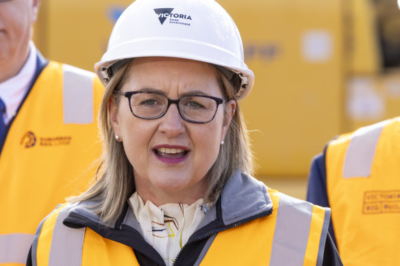 Victorian Premier Jacinta Allan at a Suburban Rail Loop site in February.