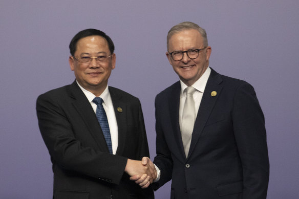 Prime Minister of Laos Sonexay Siphandone meets Anthony Albanese at the ASEAN-Australia Special Summit in Melbourne.