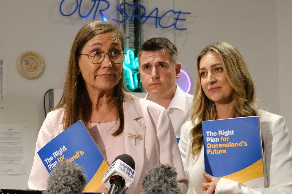 LNP Rockhampton candidate Donna Kirkland, Opposition leader David Crisafulli, Keppel candidate Nigel Hutton, and youth justice spokesperson Laura Gerber