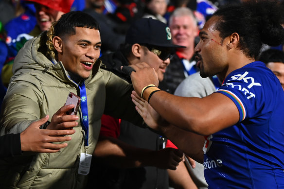 Bunty Afoa thanks the crowd at the end of an emotional day.