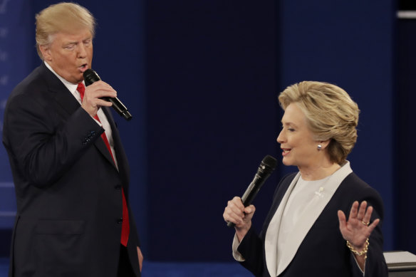 Donald Trump and Hillary Clinton during a 2016 presidential debate.