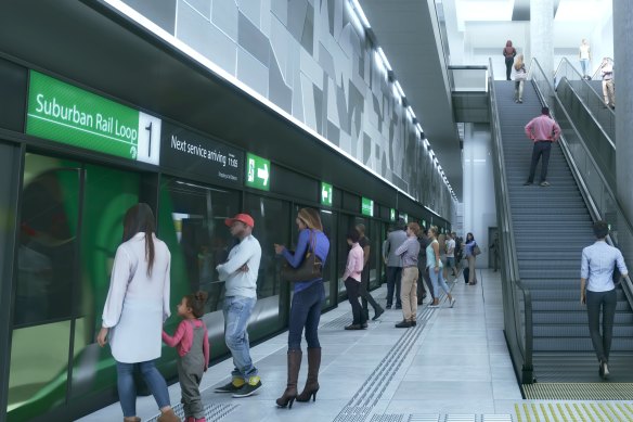 An artist's impression depicting stage one of the Victorian government's proposed Suburban Rail Loop. 