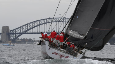 Wild Oats XI on Sydney Harbour in December 2018.