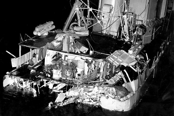 The USS Frank E Evans which was cut in two by the collision.