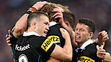 Mitch Kenny (left) with his Panthers teammates.