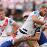 Dragons prop jack de Belin playing against Canterbury in round one.