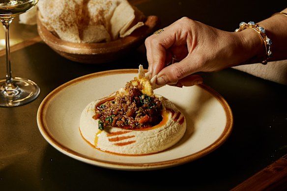 Hummus topped with Fraser Isle spanner crab and Mooloolaba prawns.
