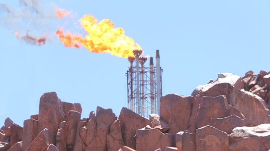 Flare tower at Woodside’s Pluto LNG plant in  Western Australia. 