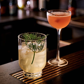 Cocktails, such as Raspberry (right), carve their own path. 