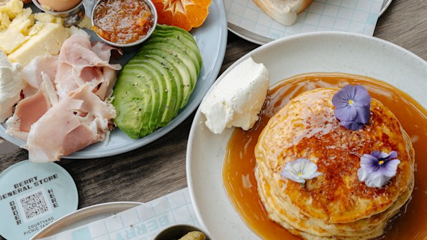 The breakfast plate and ricotta pancakes at Berry General Store.