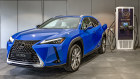 On charge: the electric version of the smallest Lexus SUV still features an oversized grille. 