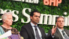 Carbon Markets Institute chairwoman Kerry Schott, with Accenture’s Muqsit Ashraf and Orica CEO Sanjeev Gandhi at the Summit in Sydney.