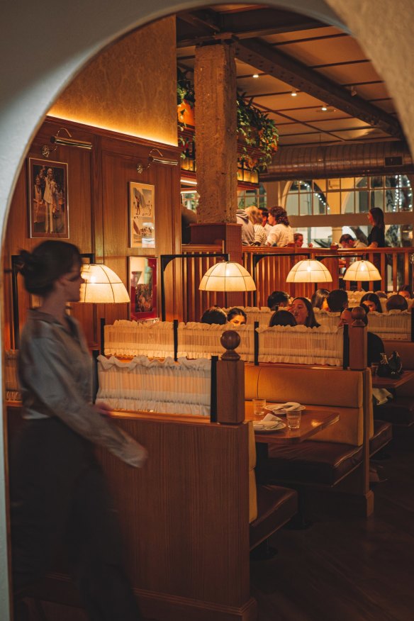 The restaurant has booth seating. 