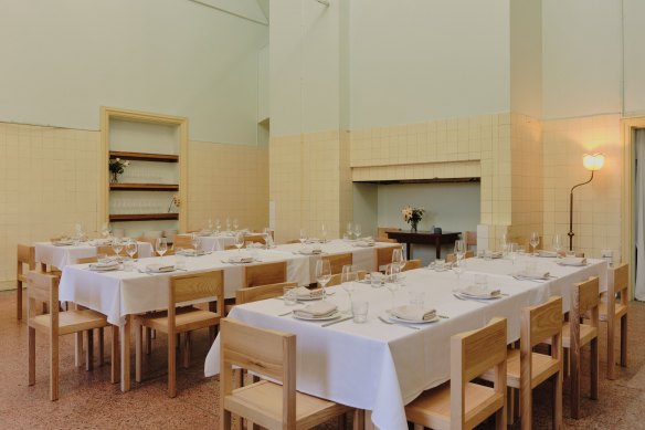 The light-filled interior dining room at Julie. 