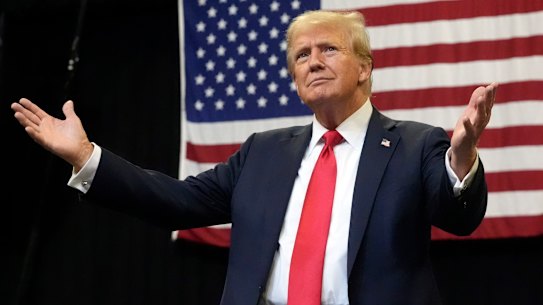 Former president Donald Trump speaking at a campaign rally in Bozeman, Montana, last week.