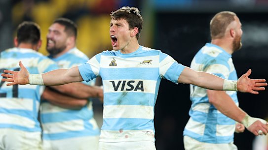 Gonzalo Bertranou celebrates Argentina’s upset defeat of the All Blacks.