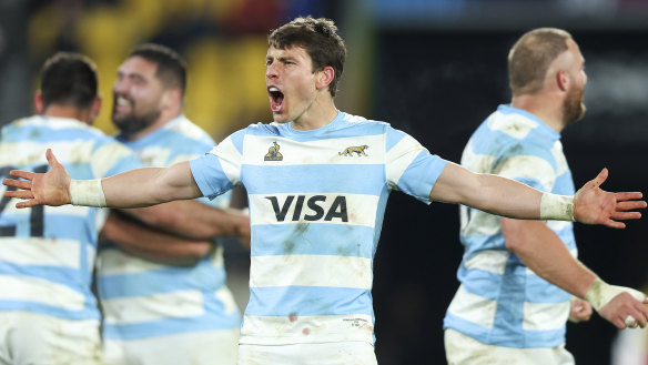 Gonzalo Bertranou celebrates Argentina’s upset defeat of the All Blacks.