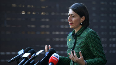 NSW Premier Gladys Berejiklian speaks to the media during a press conference in Sydney on Thursday morning. 