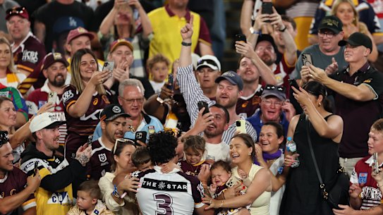 Kotoni Staggs greets Brisbane fans.