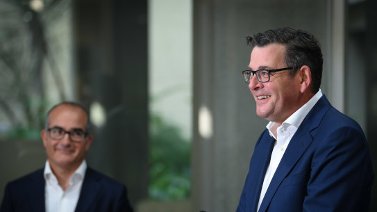 Premier Daniel Andrews (front) and Deputy Premier James Merlino.