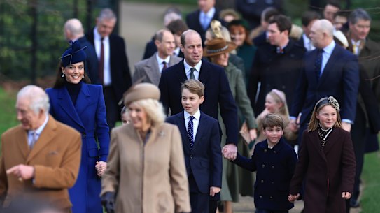 Catherine, the Princess of Wales, with her husband William, Prince of Wales, and their children following last year’s Christmas Day church service at Sandringham.