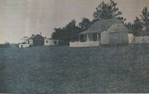 Two dwellings at the mission station at Lake Condah in 1914.