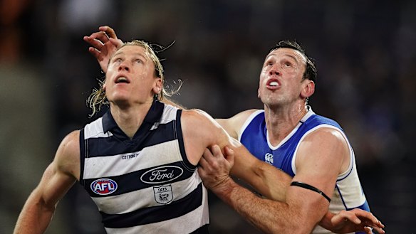 To ruck or not? That is the question for Geelong on Mark Blicavs.