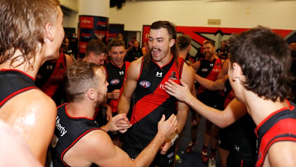 Sam Draper was all smiles as the Bombers celebrated their win.